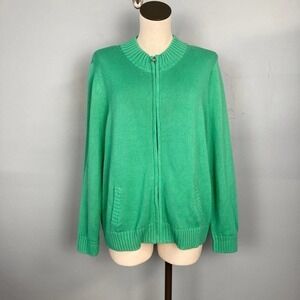 THE Tog Shop Green Full Zip Mock Neck Knit Sweater with Pockets Women's Size PXL